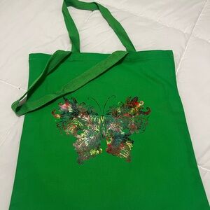 Green Butterfly Print Tote Bag